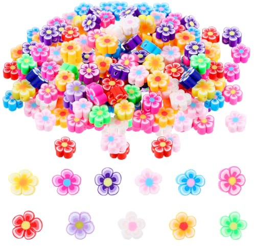 200 Stück Polymerton Topf Blumen Perlen zum Auffädeln Kreativ Clay Beads Bunte Blumens Bastelperlen Schmuckperlen Bracelet Making Kit Perlen Blumen für DIY Halskette Armbänder Ohrringe Schmuck