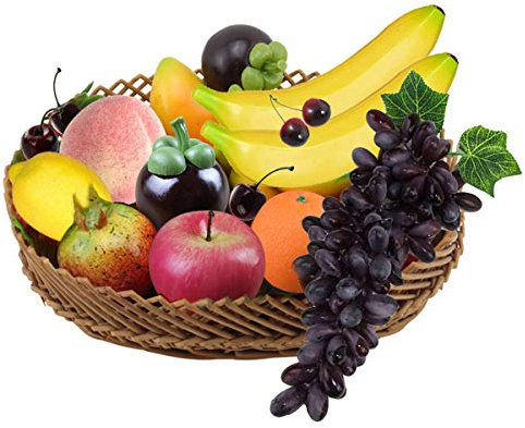 EQLEF 12-teiliges künstliches Obst-Set, realistisch aussehende Kunststoffobst zur Dekoration (Schale Nicht im Lieferumfang enthalten)