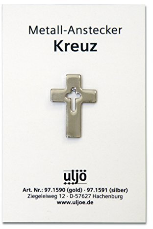 Uljö Anstecker 'Kreuz' (silberfarben) - Modern - Metall - Doppelsicherheitsverschluss - Unisex - 1 Count
