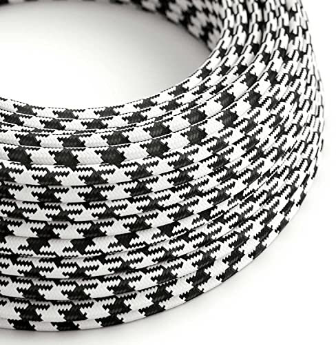Creative-Cables L'originale cavo elettrico rivestito in tessuto 3 x 0,75 mm² (5 m, Bianco e Nero Pied de Poule RP04) – Rotondo, effetto seta – Sicurezza certificata, made in Italy