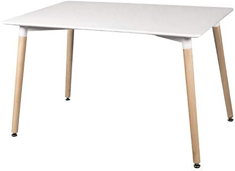 duehome | Mesa de Comedor, Mesa Rectangular Fija, Mesa de Salon, Cocina o Comedor, Estructura en madera, Acabado Blanco, Modelo Suecia, Medidas: 120 cm (Largo) x 80 cm (Ancho) x 74,5 cm (Alto)