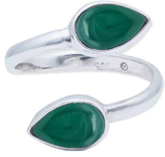 Ring 925 Silber grüner Onyx Stein größenverstellbar Edelstein echt Silber Damen Sterling Silber Geschenk (MRV-087-14)