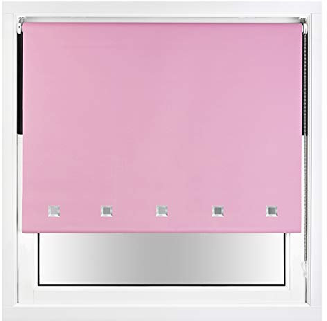 FURNISHED Blackout Roller Blind with Square Eyelets & Metal Fittings Trimmable - Pink, 60W x 165H cm
