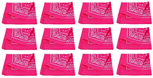 PURECITY Lot Grossiste 12 Bandana Foulard Coton Motif Paisley Cachemire - Plusieurs Coloris Disponibles (14# Rose)