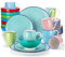 vancasso Macaron Juego de Vajilla de 32 Piezas, Estilo Japoneses, Vajilla Elegantes de Porcelana para 8 Personas con 8 Platos Llanos, 8 Platos de Postre, 8 Cuencos de Cereales y 8 Tazas de Café