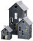 Metall Laterne im 3er Set 36/23 / 14 cm - schwarz - Deko Windlicht in Haus Form mit Stern - Kerzenhalter Lampion Häuser für Innen und Außen