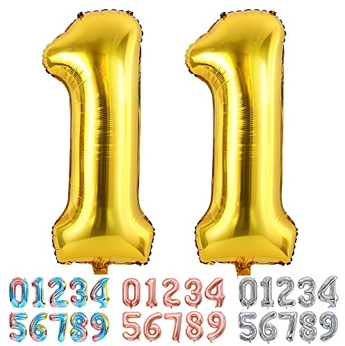 Ponmoo Luftballons Zahlen 11 Gold, Riesen Nummer 0 1 2 3 4 5 6 7 8 9 10-19 20-29 30-39 40 50 60 70 80 90 100, groß Folienballons für Hochzeit Jubiläum, Geburtstagsballons Party Dekoration