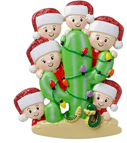 Personalized Cactus Family of 6 Christmas Tree Ornament 2025 - Vacation Cactus Family Friend Desert Summer Theme Free Personalization