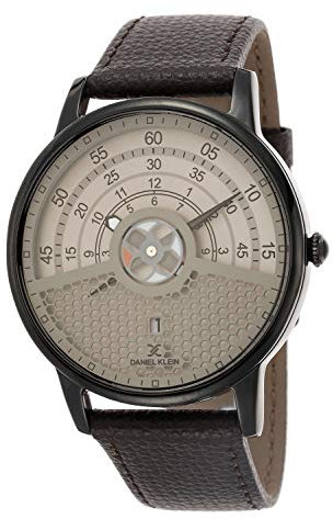 Daniel Klein Herren-Armbanduhr Dk.1.12444 7, Premium-Legierung, echtes Lederband, Schwarz, Schwarz, Armband