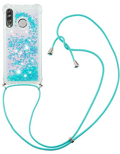 MRSTER Handykette Kompatibel mit Huawei P30 Pro, Glitzer Flüssig Bewegende Treibsand Handyhülle mit Necklace mask Lanyard Schutzhülle für Huawei P30 Pro. LP Star Blue