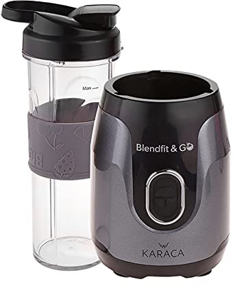 Karaca Blendfit Go Personal Personal Smoothie Mixer Anthrazit, 550 W, 600 ml, Milkshake Blender, BPA frei, klebrige Füße, 4 Messer, Ice Crush- Funktion