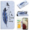 Kompatibel mit Samsung Galaxy A22 4G Handyhülle Glitzer Bling 3D Bunt Muster Leder Hülle Flip Schutzhülle Brieftasche Wallet Bookstyle Tasche Case Magnet Kartenfach für Samsung A22 4G,Blaue Feder