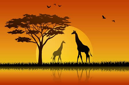 adrium Acryl-Bild 50 x 30 cm: Vektor-Illustration der Silhouette Giraffe am See von Savannah(105445326)