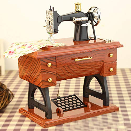 DIYWORK Mini Nähmaschine Stil Spieluhr, Handkurbel Vintage Spieluhr, Kunststoff, 13,5 x 8 x 16 cm