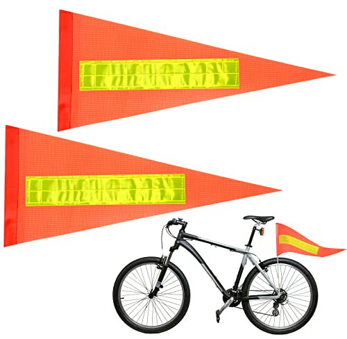 Breling 2 Pieces Replacement Safety Flag Pennant High Visibility Bike Safety Flag with Pole Tear-resistant Waterproof Bicycle Decor for Bicycle Electric Car Outdoor Tent(Orange and Yellow)