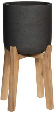 Finestgreen Charlie Feet High | Handgefertigtes Pflanzgefäß auf Holzfüßen (XL Ø:40 H:67 cm, Schwarz)