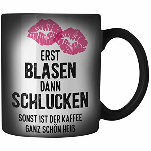 Trendation - Lustige Zaubertasse Versauter Humor 18+ Geschenk Farbwechsel Tasse Erst Blasen Dann Schlucken Erwachsene