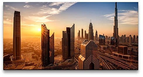 Paul Sinus Leinwandbild 120x60cm Dubai Wolkenkratzer Burj Khalifa Sonnenuntergang Hochhäuser