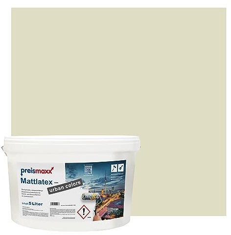 Preismaxx Mattlatex Farbe für Innen urban colors, bunte Wandfarbe Latexfarbe matt, grün, mauvegrün, mauve green 5L