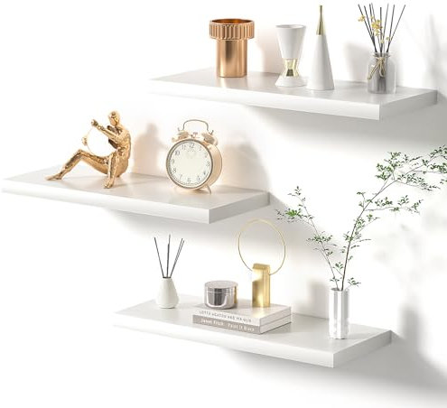 VOGGV Wandregal, Regale Weiß Wand, 3er-Set Schweberegal Weiss Moderne und Dekorative Regale für Schlafzimmer, Küche, Büro, Wohnzimmer usw