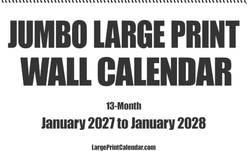 Jumbo-Großdruck, Wandkalender 2023, 13 Monate, Januar 2023 bis Januar 2024, 43,2 x 55,9 cm, wenn er aufgehängt wird, oder 43,2 x 27,9 cm geschlossen