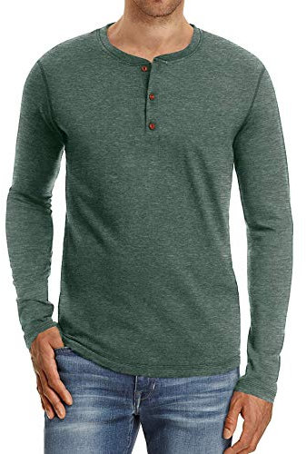 NITAGUT Men's Long Sleeve Tops Casual Cotton Basic Henley T Shirts for Men,Green,Large