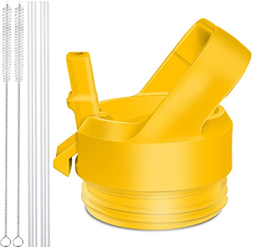 Straw Cap for YETI Rambler Bottle and RTIC Bottle, Straw Lid with 2 Straws and 2 Brushes (Alpine Yellow)