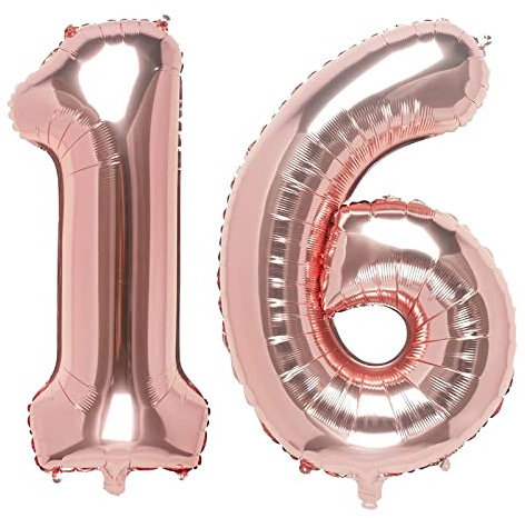 WOIRROIP Luftballon 16, 101 cm XXL Folienballon Zahl 16 Luftballons Zahl,Ballon 16 Zahlenballon,Deko Helium Ballons für Mädchen Junge Geburtstag Hochzeit Jubiläum Party Dekoration,Roségold(16/61)