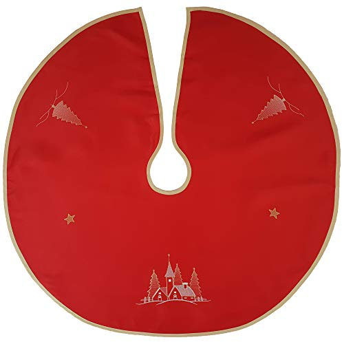 NYVI Weihnachtsbaumdecke Weihnachtsdorf 90 cm Rot - Weihnachtsbaum Rock - Tolle Dekoration für alle Weihnachtsbäume