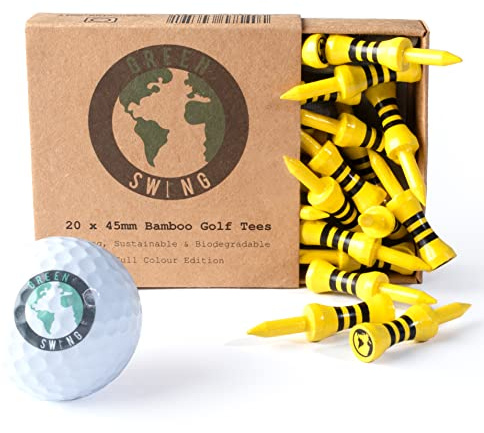 Green Swing Bamboo Golf Tees 45mm | Strong Sustainable Biodegradable | 20pcs | Yellow Castle Tees