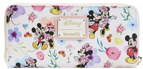 Loungefly Disney Mickey Minnie Mouse Geldbörse Reißverschluss Clutch AOP Floral, Mehrfarbig, Clutch Wallet