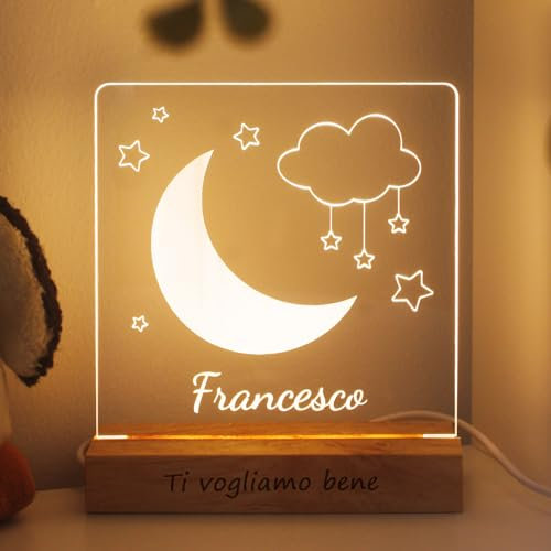 LASERO' Personalisiertes Nachtlicht Baby mit Namen für Mädchen Junge - Personalisierte Geschenke Baby Zur Geburt Taufe (Mond)