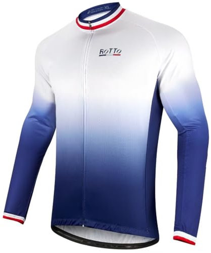 ROTTO Cycling Jersey Mens Bike Shirt Long Sleeve Cycle Top with Pockets Gradient Color Series