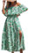 CUPSHE Dress for Women Summer A Shape Dresses Off Shoulder Sleeve Maxi Length Ruffle Fitted Waisted Tropical Printed Green Floral L