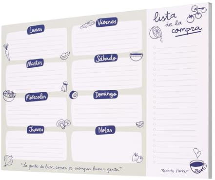 Pedrita Parker Planificador Menu semanal | Weekly planner A4 en Español Sin Fecha, Organizador menu semanal de comidas con Lista de la compra, 52 hojas de Alto Gramaje