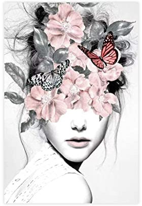 SORECI Leinwand-Poster, Motiv Frau mit Blumen auf Kopf, Wandkunst, Dekor, Bild, Gemälde für Wohnzimmer, Schlafzimmer, Dekoration, ungerahmt, 30 x 45 cm