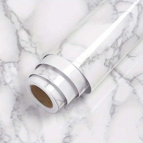 Möbelfolie selbstklebend (Marmor-Optik) | Marmor Folie 45 x 300 cm | wasserfest & langlebig | optimal als Küchenrückwand Folie oder für die Arbeitsplatte | MARBLEEX (Weiß)