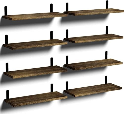 Mardili Shelves Wood Wall Mounted Shelf, Rustic Shelves Set of 8（Dark brown）
