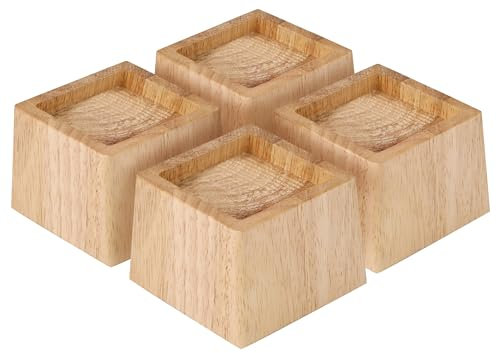 TQVAI Lot de 4 Rehausseur Pieds de Lit en Bois, Lourd Pied de Meuble, Supporte 1000KGS, Augmentation Pieds de Lit 6,6 CM, Pieds de Canapé Hauteur de Levage du Canapé de Table de 2,5 Pouces, Naturel