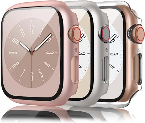 3 Pièces Coque + Protection Écran pour Apple Watch Series 3/2/1 42mm- Case de Protection en Verre Trempé Intégré HD Clear Tout Autour de Protection pour iWatch 42mm(Transparent/Or Rose/Starlight)