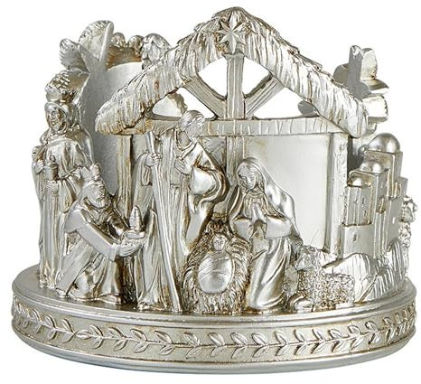Avalon Gallery Kerzenhalter – Luxus-Tischdekoration, Weihnachtsdekoration, Adventskranz, Kerzenhalter, Figur, 15,2 cm, Silberne Krippe