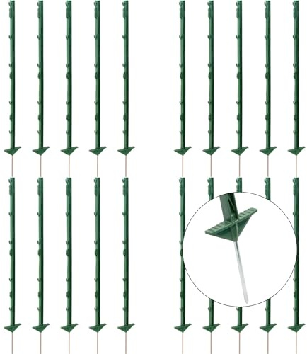 Agrarzone [40x] Kunststoff Weidezaunpfähle 105cm, Doppeltritt grün - 5/10/20/40 Stück langlebige Kunststoffpfähle 8 Ösen - robuster Weidezaunpfahl