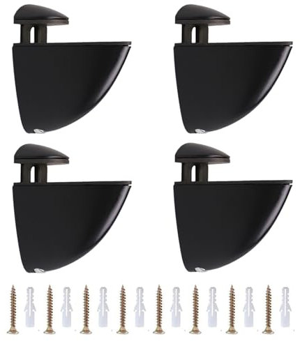 HAPPOW 4 Stück Glasbodenträger, Glashalter Schwarz, Glasregal Halterung für 2-22 mm Regalboden Glas und Holzböden, Glasklemme aus Zinklegierung Material, Spiegelhalter für Wohnzimmer, Bad und Küche