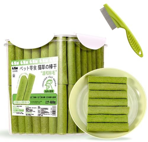 Cat Grass Teething Stick, 60/80 Pcs Cat Grass Teething Stick Hairballs, Natural Grass Molar Rod for Cat Indoor, Cat Grass Sticks for Hairball Removal,CaDental Care, Increase Appetite (80Pcs)