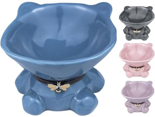 Busnos Katzennapf Erhöht Einzeln Futternapf Katze Keramik 15 Neigung Trinknapf Katzen Blau Fressnapf Katze Erhöht 14x13x11 cm Katzennapf Katzen und Kleiner Hund Zubehör Essen Teller Futterstation