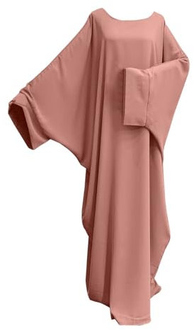 Women's Plain Plus Size Batwing Sleeve Muslim Long Robe Abaya Short Maxi Dress, Rose Gold, One Size