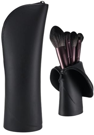 Kososuru Travel Makeup Brush Holder, Silicone Small Makeup Brush Case, Portable Stand-up Makeup Tools Cosmetic Bags for Women,Soft Waterproof Brushes Organizer with Zipper, Black, Fashion