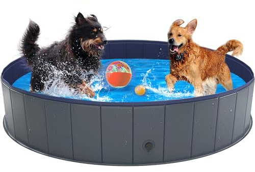 Bamda Dog Paddling Pool- Upgraded 6mm PP Board- Non-Slip, Thickened Bottom Foldable Dog Swimming Pools, More Durable Paddling Pool for Dogs(160X30 Grey)