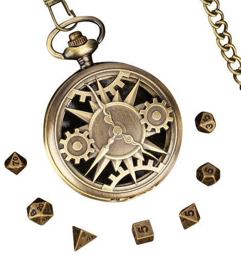 DND Würfel Set, 7 Teiliges Mini DND Würfel, Dice Set mit Bronzene Taschenuhrgehäuse, D&D Würfel aus Polyedrischem Metall, Dungeons and Dragons-Geschenke mit Geschenkbox, Rollenspiel Brettspielzubehör