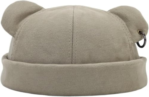 Beanie-Mütze für Damen und Herren – Bärenohr-Docker-Mütze mit Eisenring-Dekor, Unisex, Hip-Hop, Straßenmode, randlos, Totenkopfmütze, warm, verdickt, Arbeiter-Mütze, Matrosenmütze mit gerollter